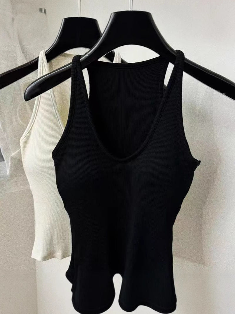 Breast Cover Beautiful Comes with Chest Pad Camisole Women's 2024 New Style Inner Wear Beautiful Back Slim-fit Slim-fit Neck Top