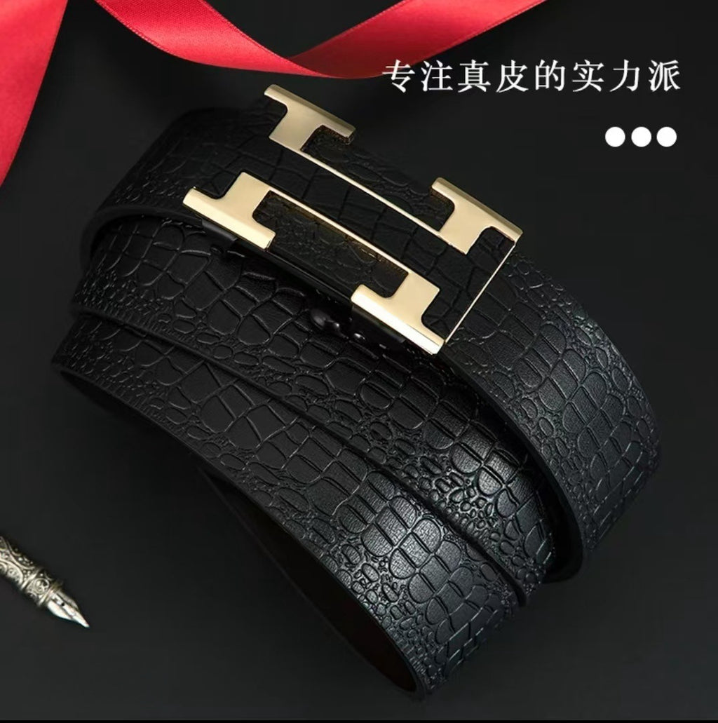Cross-border exclusive for high-end men's belt toothless automatic buckle genuine leather leather belt casual business belt
