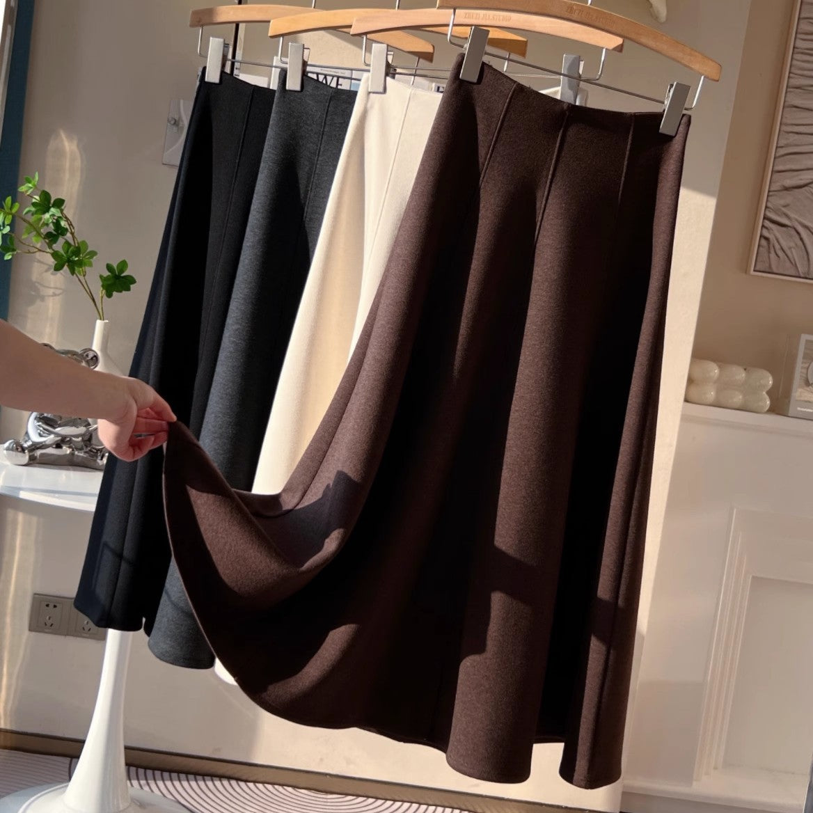 fleece-lined Thickened Acetic Acid Wool Skirt Women's Autumn and Winter High Waist All-match Mid-length A- line Umbrella Skirt Slimming