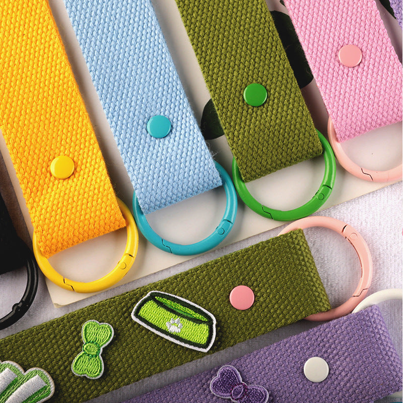 New 32mm Japanese and Korean Ins Style Dopamine Color DIY Keychain Ribbon Lanyard Embroidered Canvas Strap Korean Strap