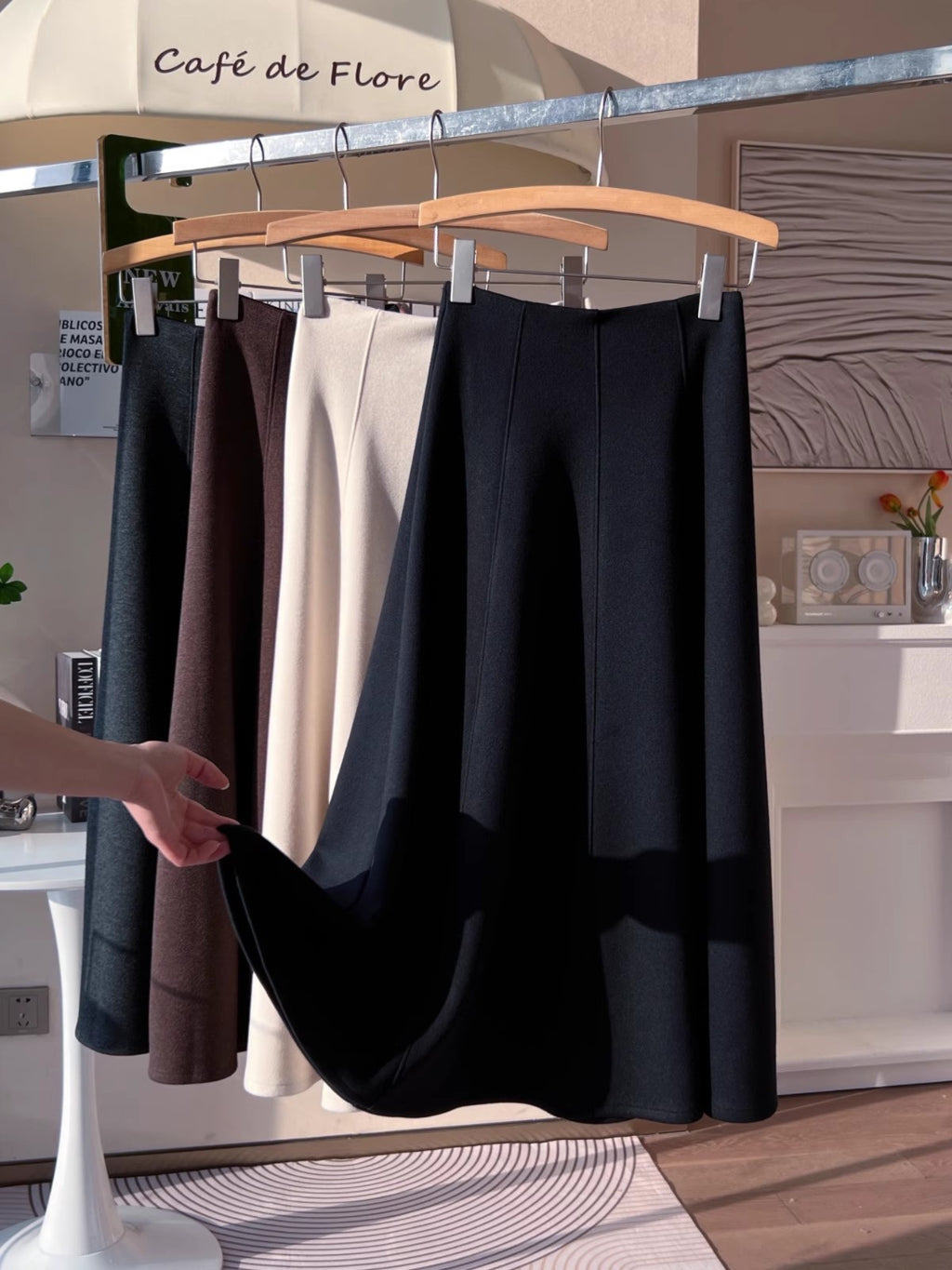 fleece-lined Thickened Acetic Acid Wool Skirt Women's Autumn and Winter High Waist All-match Mid-length A- line Umbrella Skirt Slimming