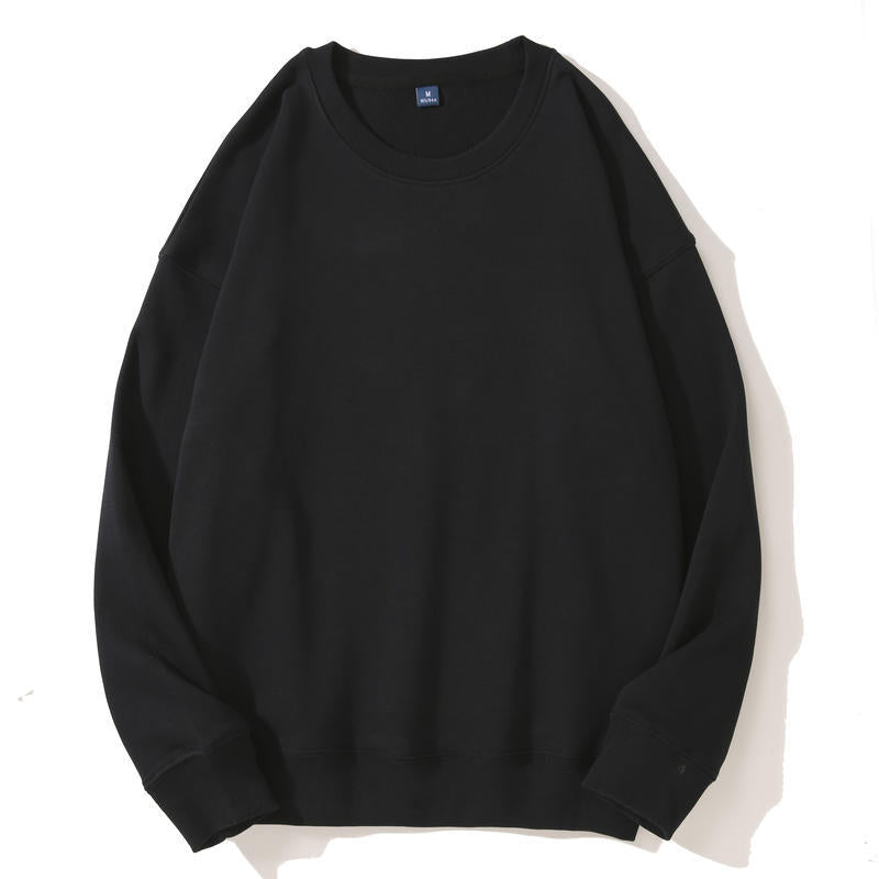 Autumn and Winter 460g Crew Neck Sweatshirt, Unisex, Loose Fit, Solid Color, Long-Sleeved Sports Top, Warm and Fleece-Lined, Versatile