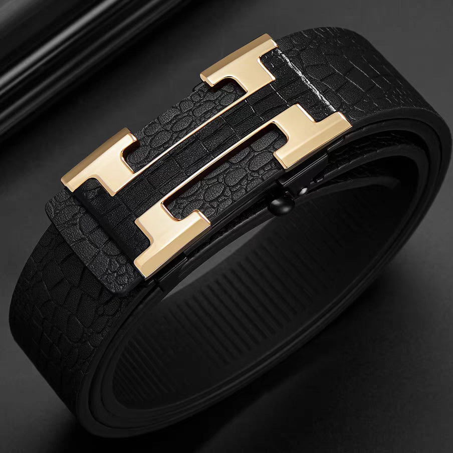 Cross-border exclusive for high-end men's belt toothless automatic buckle genuine leather leather belt casual business belt