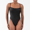 Sexy Pure Lust Style Lace Trim Bodysuit for Women, Skin-Friendly Nude Feel Inner Wear with Straps, Double-Layer Shapewear, European and American Style