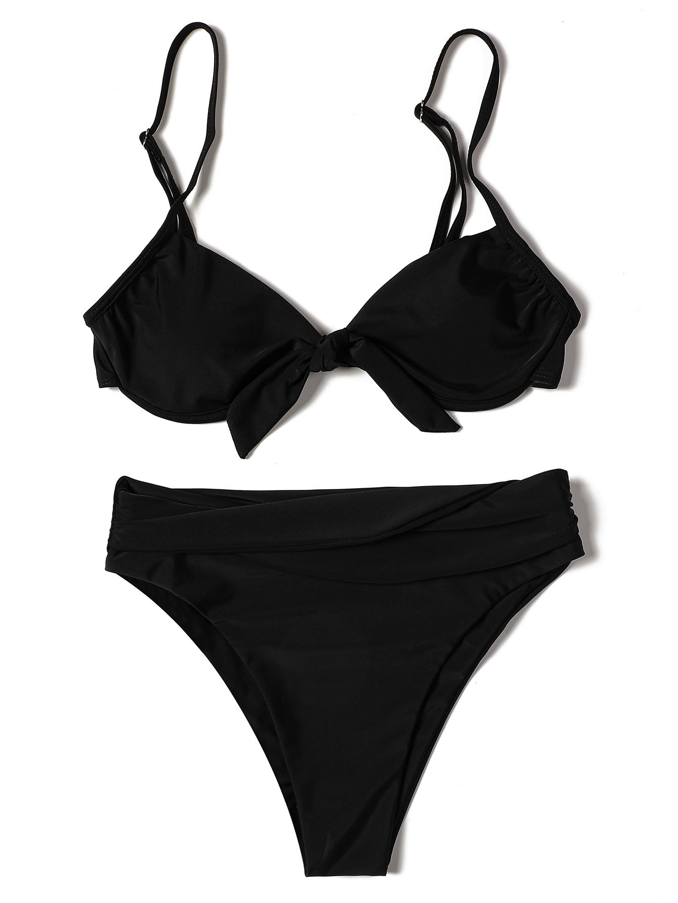 Billion Swimming European and American Solid Color Bikini 2024 New Bow High Waist Sexy Split Swimsuit Swimwear Cross-border