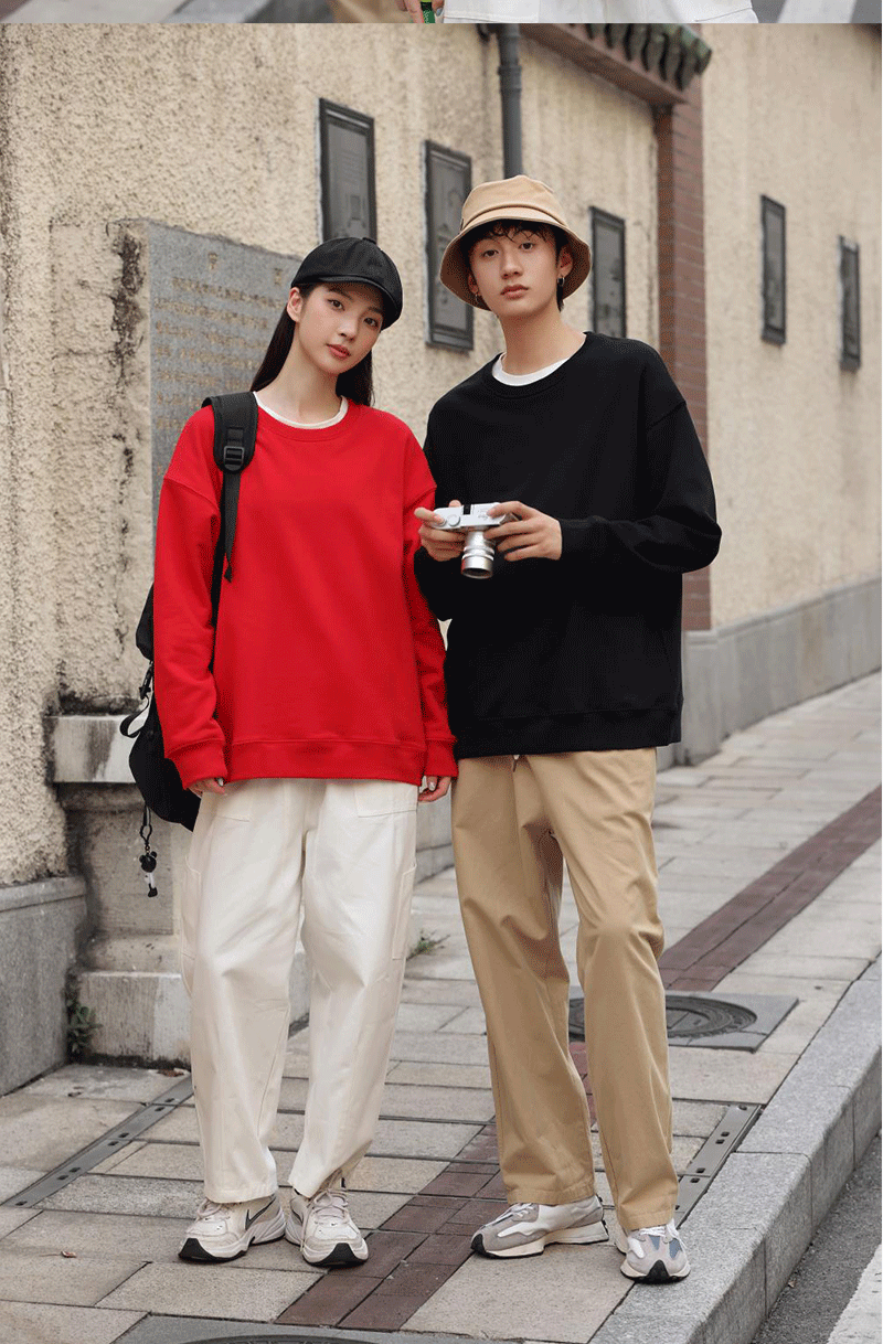 Autumn and Winter 460g Crew Neck Sweatshirt, Unisex, Loose Fit, Solid Color, Long-Sleeved Sports Top, Warm and Fleece-Lined, Versatile