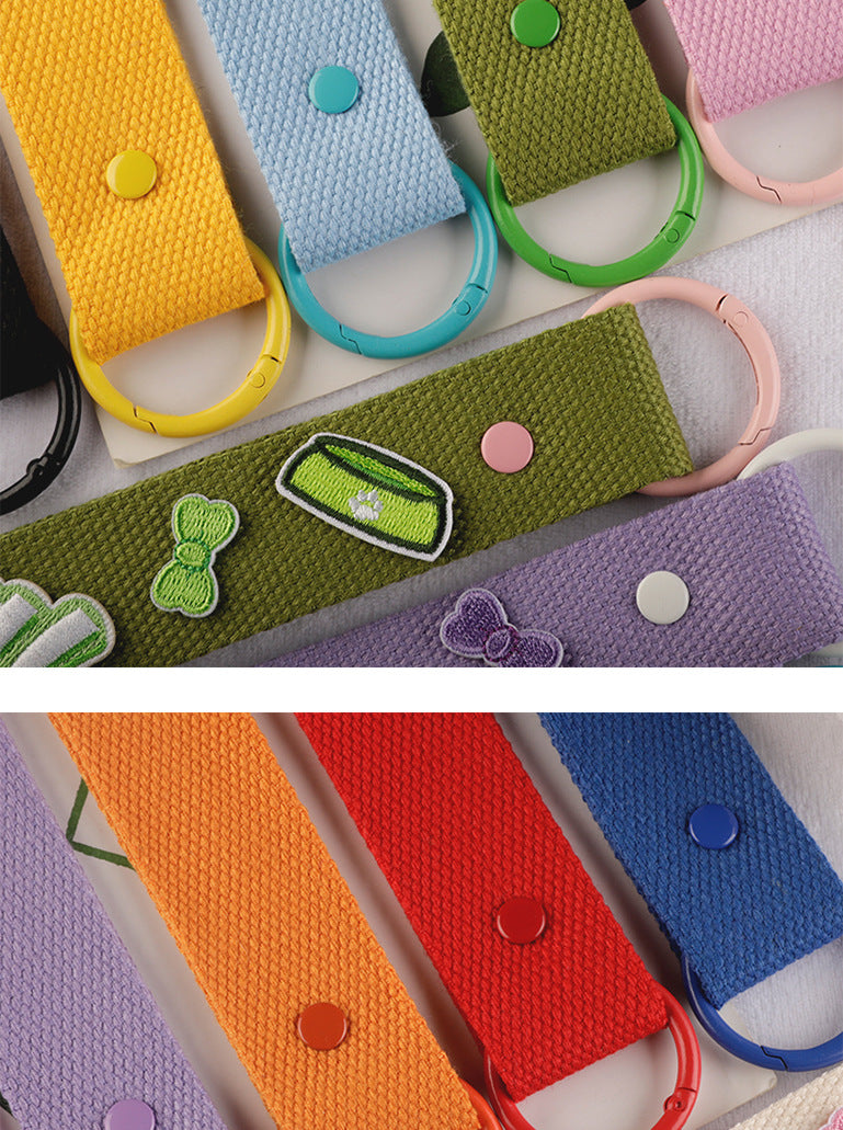 New 32mm Japanese and Korean Ins Style Dopamine Color DIY Keychain Ribbon Lanyard Embroidered Canvas Strap Korean Strap