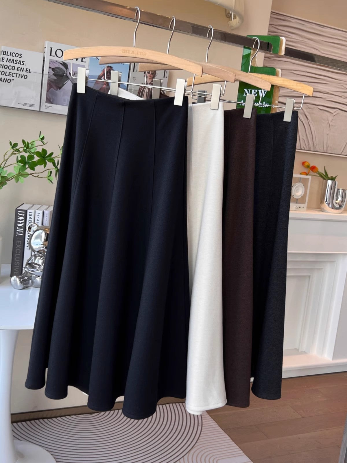 fleece-lined Thickened Acetic Acid Wool Skirt Women's Autumn and Winter High Waist All-match Mid-length A- line Umbrella Skirt Slimming