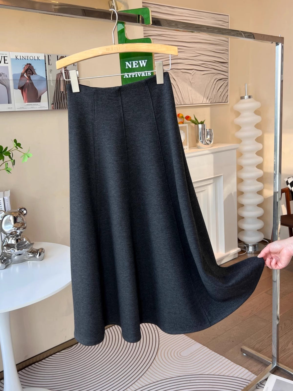 fleece-lined Thickened Acetic Acid Wool Skirt Women's Autumn and Winter High Waist All-match Mid-length A- line Umbrella Skirt Slimming