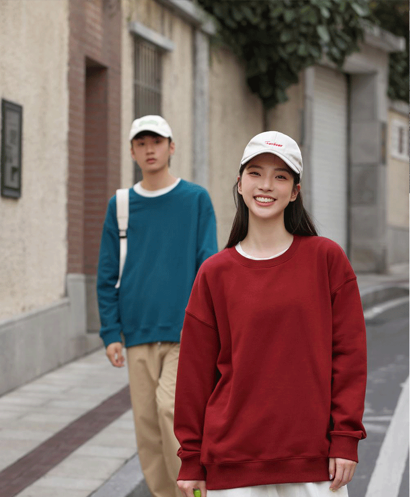 Autumn and Winter 460g Crew Neck Sweatshirt, Unisex, Loose Fit, Solid Color, Long-Sleeved Sports Top, Warm and Fleece-Lined, Versatile