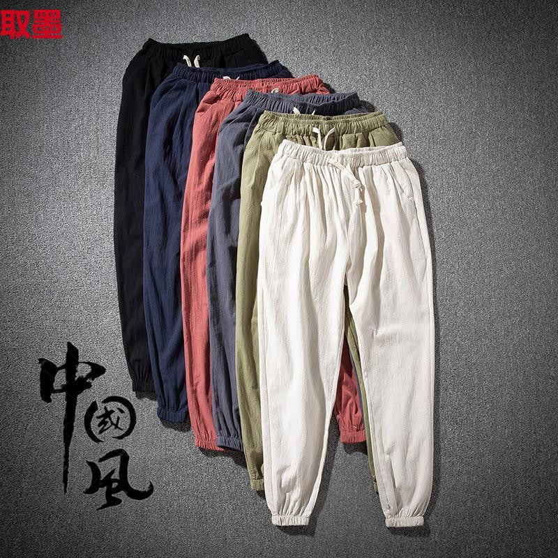 Spring and Summer Thin Breathable Linen Pants Men's Loose Straight Chinese Style Cotton and Linen Pants Men's Casual Linen Long Pants plus size