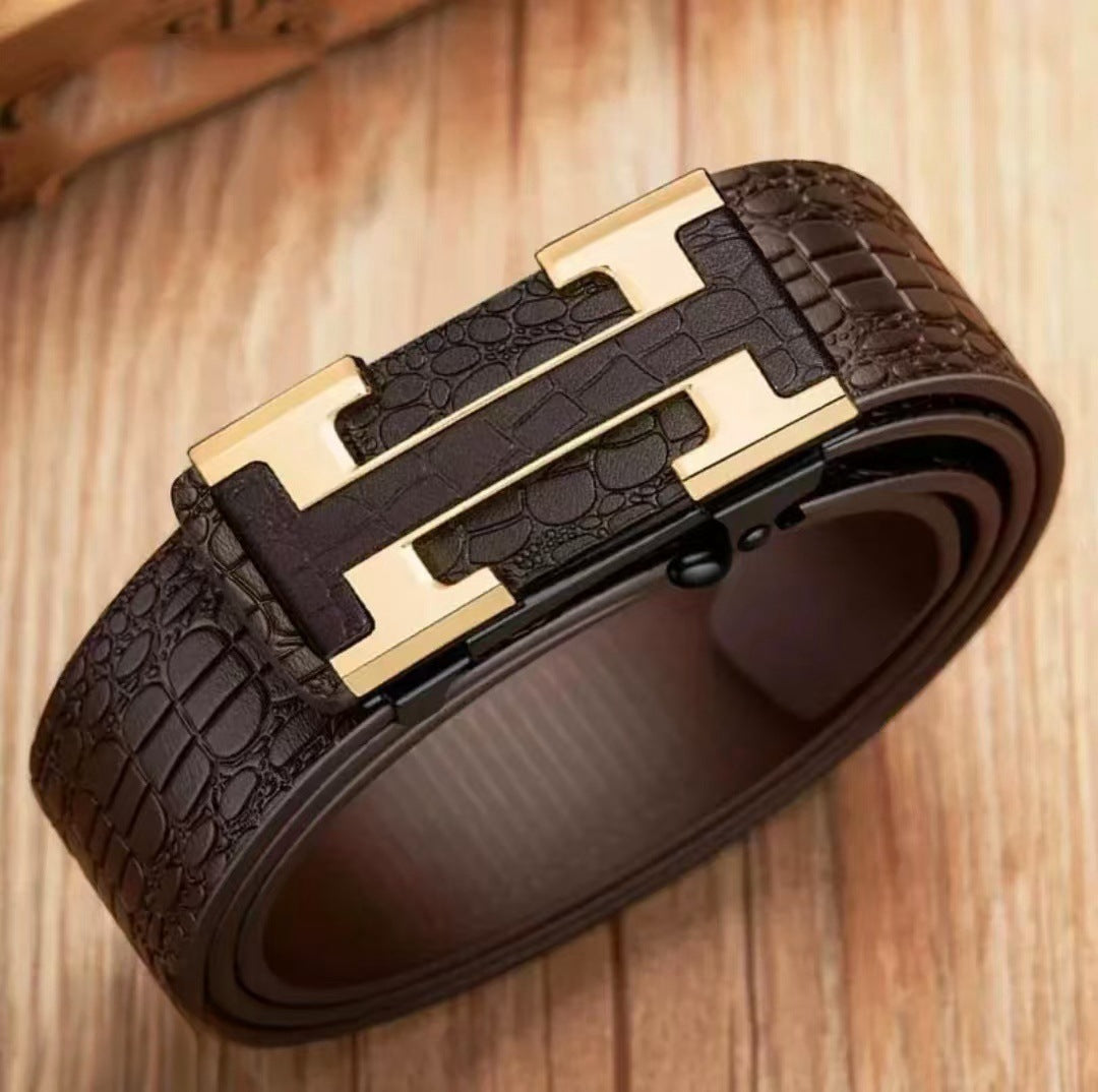 Cross-border exclusive for high-end men's belt toothless automatic buckle genuine leather leather belt casual business belt