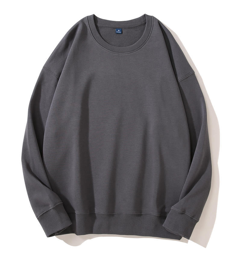 Autumn and Winter 460g Crew Neck Sweatshirt, Unisex, Loose Fit, Solid Color, Long-Sleeved Sports Top, Warm and Fleece-Lined, Versatile