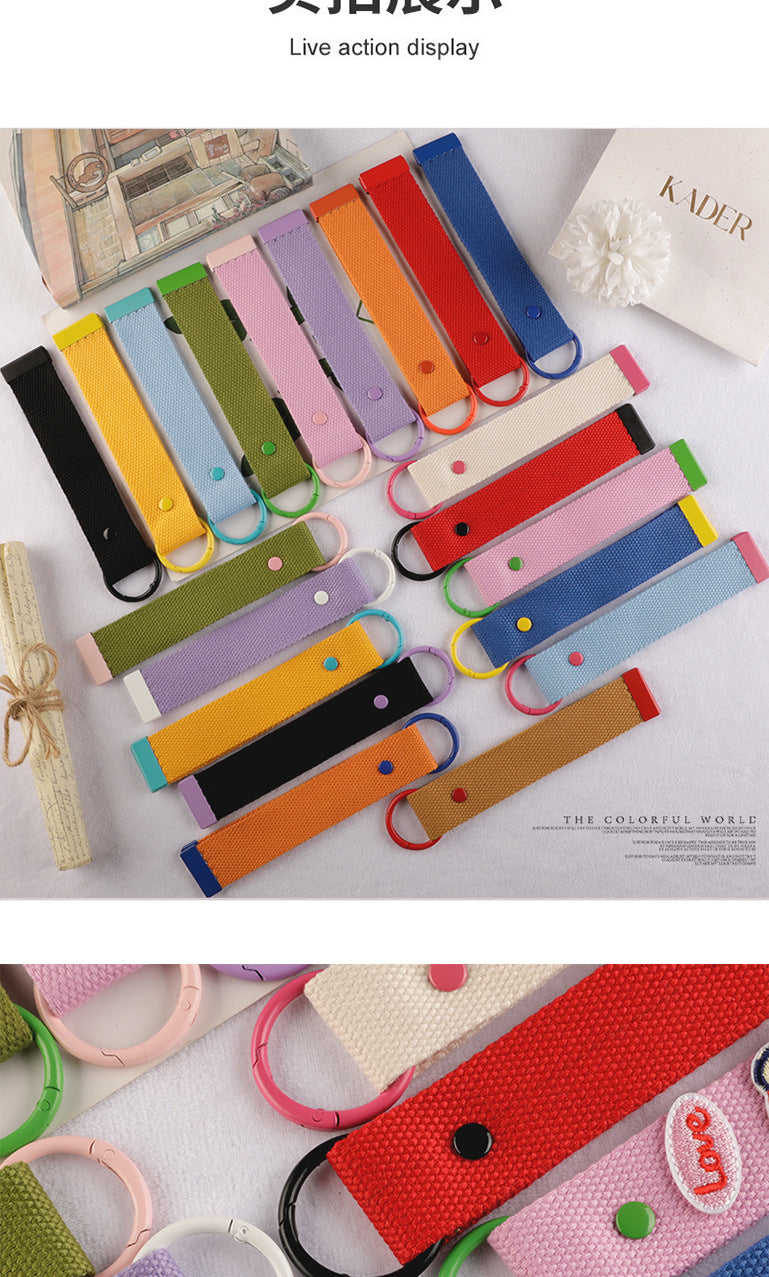 New 32mm Japanese and Korean Ins Style Dopamine Color DIY Keychain Ribbon Lanyard Embroidered Canvas Strap Korean Strap