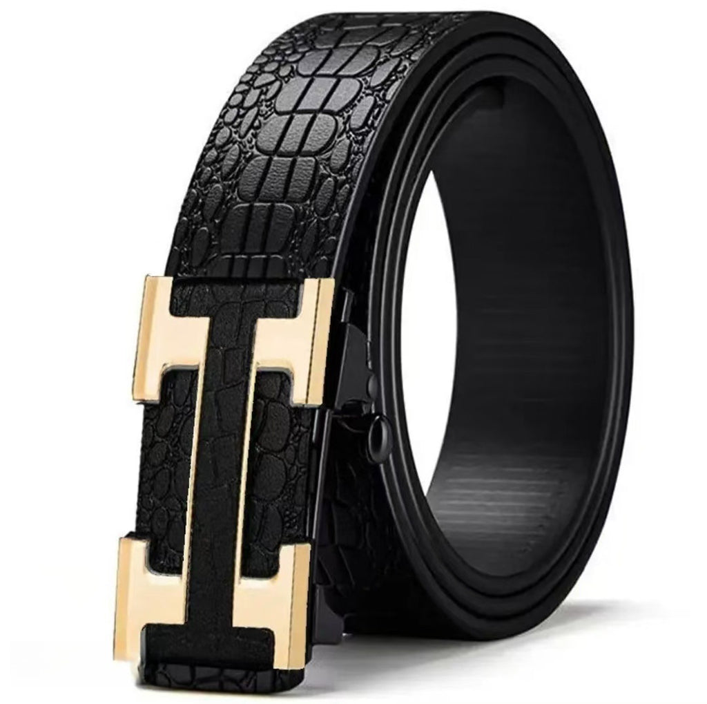 Cross-border exclusive for high-end men's belt toothless automatic buckle genuine leather leather belt casual business belt