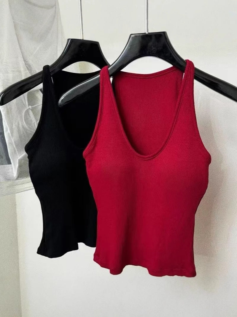 Breast Cover Beautiful Comes with Chest Pad Camisole Women's 2024 New Style Inner Wear Beautiful Back Slim-fit Slim-fit Neck Top