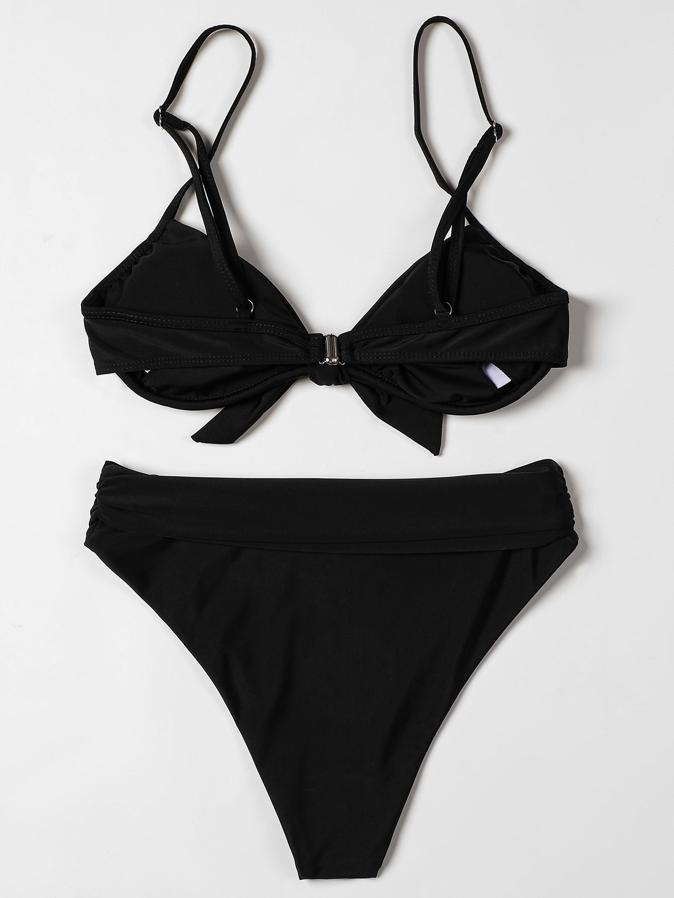 Billion Swimming European and American Solid Color Bikini 2024 New Bow High Waist Sexy Split Swimsuit Swimwear Cross-border