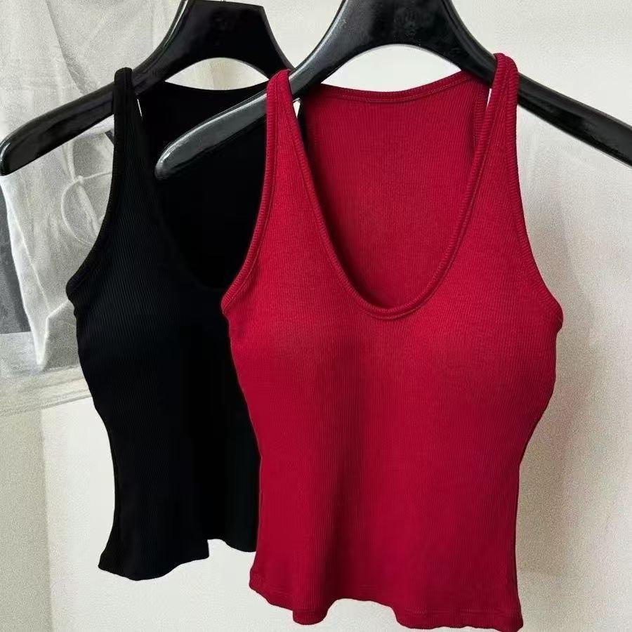 Breast Cover Beautiful Comes with Chest Pad Camisole Women's 2024 New Style Inner Wear Beautiful Back Slim-fit Slim-fit Neck Top