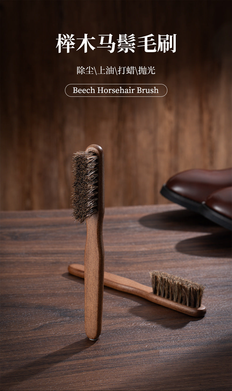 Beech Horsehair Brush for Leather Shoes, Oiling, Polishing, Dust Removal, Shoe Brush, Horsehair Cleaning Brush for Shiny White Shoes