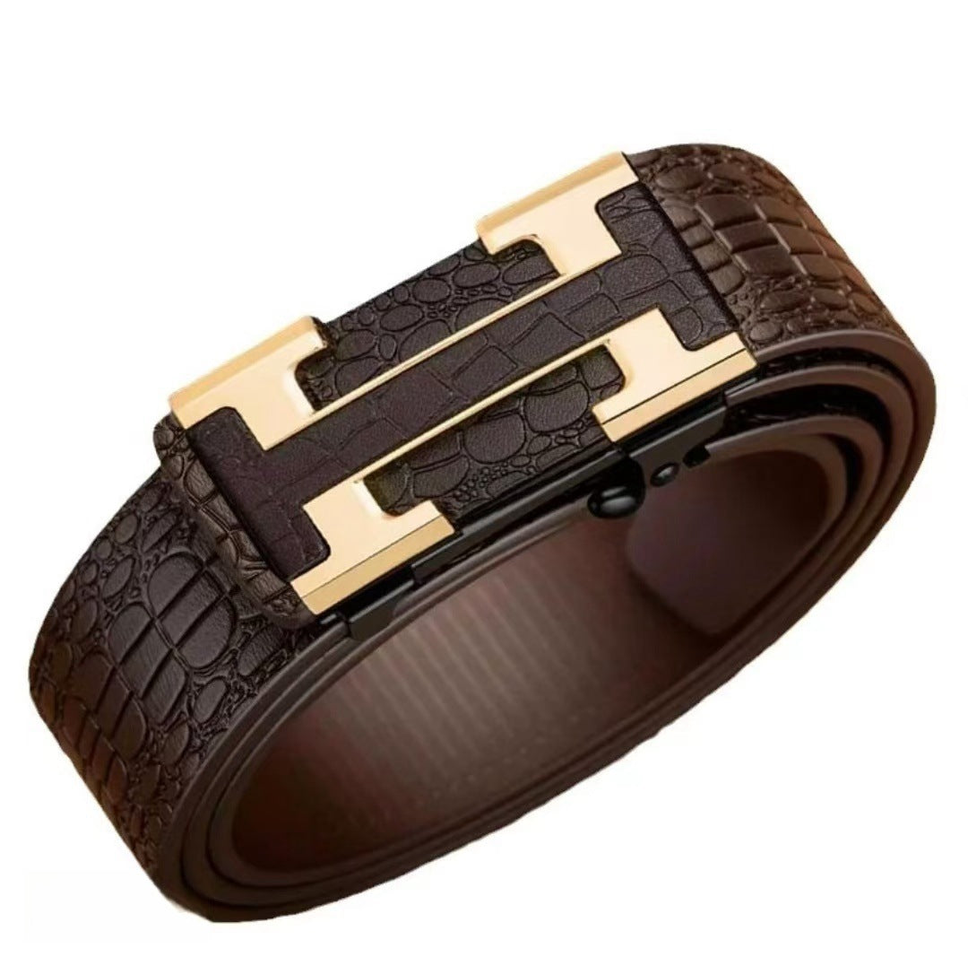 Cross-border exclusive for high-end men's belt toothless automatic buckle genuine leather leather belt casual business belt