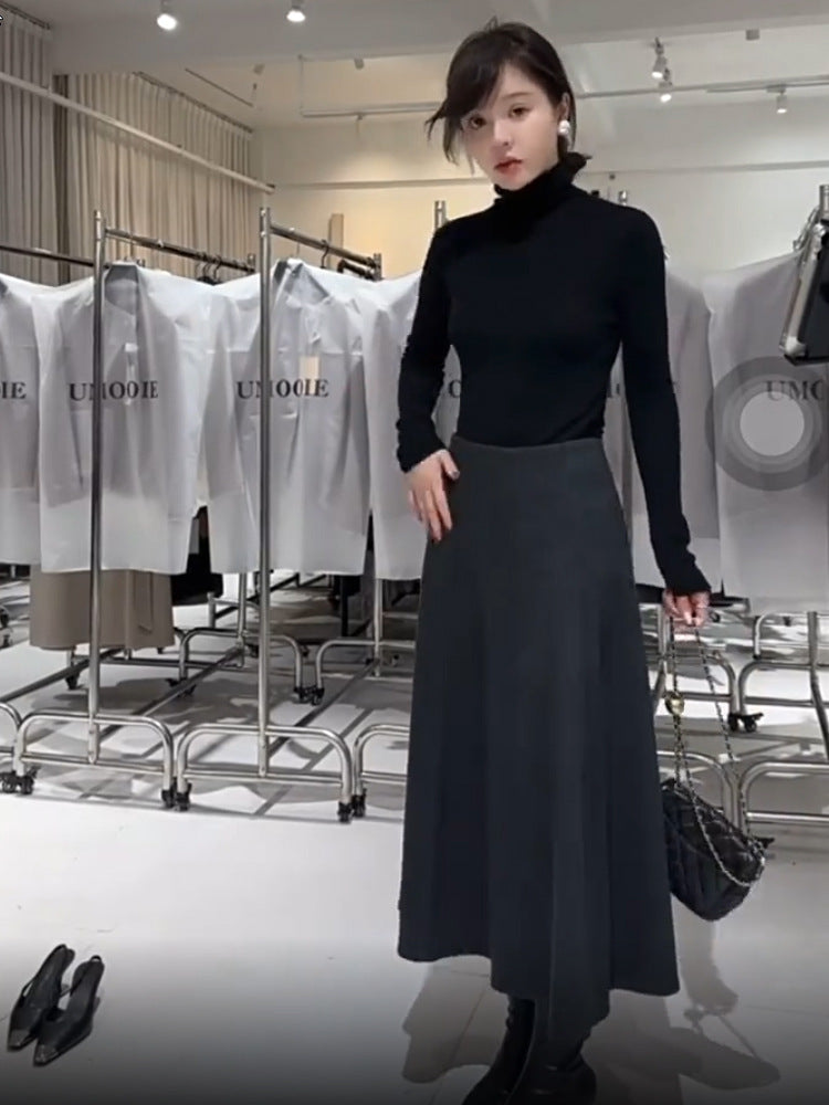 fleece-lined Thickened Acetic Acid Wool Skirt Women's Autumn and Winter High Waist All-match Mid-length A- line Umbrella Skirt Slimming