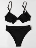 Billion Swimming European and American Solid Color Bikini 2024 New Bow High Waist Sexy Split Swimsuit Swimwear Cross-border