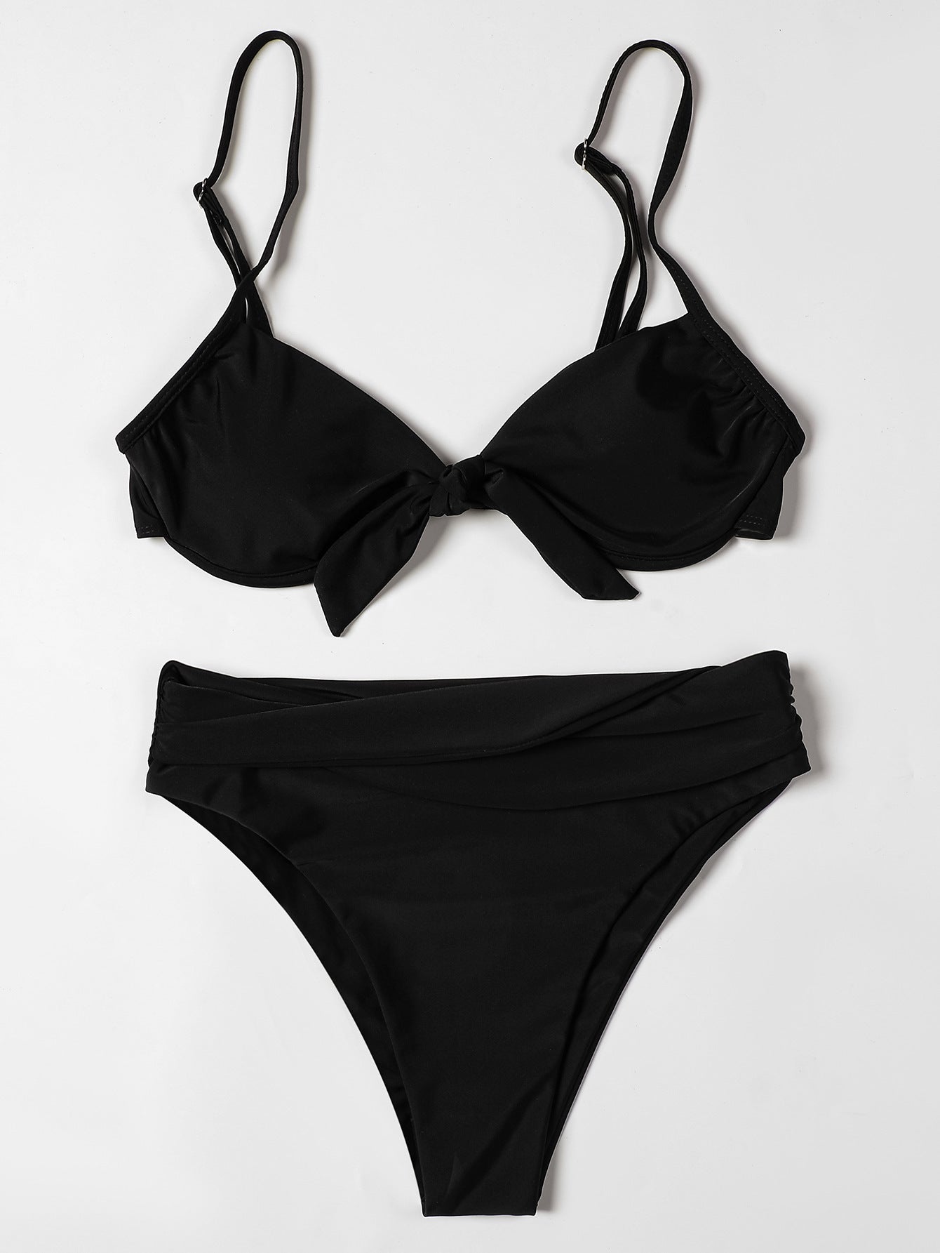 Billion Swimming European and American Solid Color Bikini 2024 New Bow High Waist Sexy Split Swimsuit Swimwear Cross-border