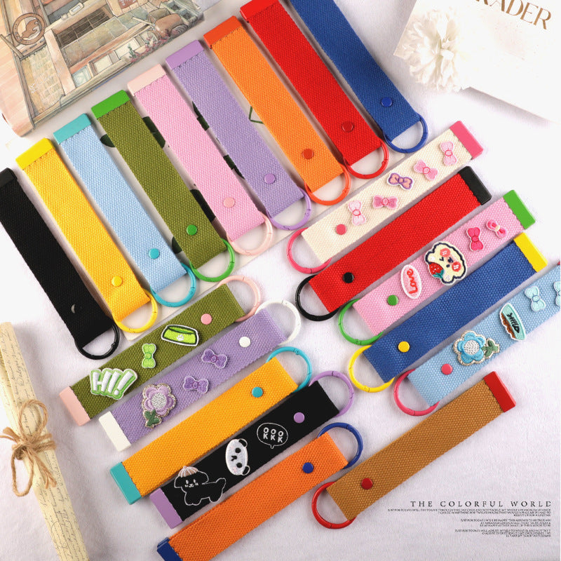 New 32mm Japanese and Korean Ins Style Dopamine Color DIY Keychain Ribbon Lanyard Embroidered Canvas Strap Korean Strap