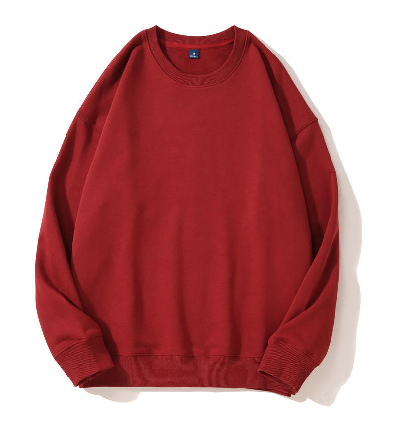 Autumn and Winter 460g Crew Neck Sweatshirt, Unisex, Loose Fit, Solid Color, Long-Sleeved Sports Top, Warm and Fleece-Lined, Versatile