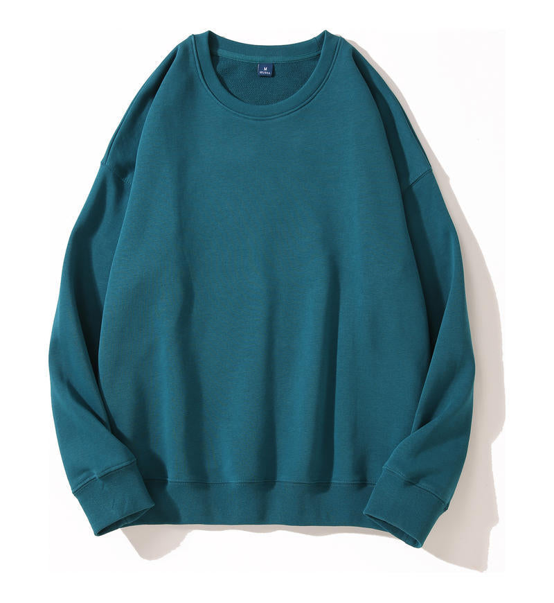 Autumn and Winter 460g Crew Neck Sweatshirt, Unisex, Loose Fit, Solid Color, Long-Sleeved Sports Top, Warm and Fleece-Lined, Versatile