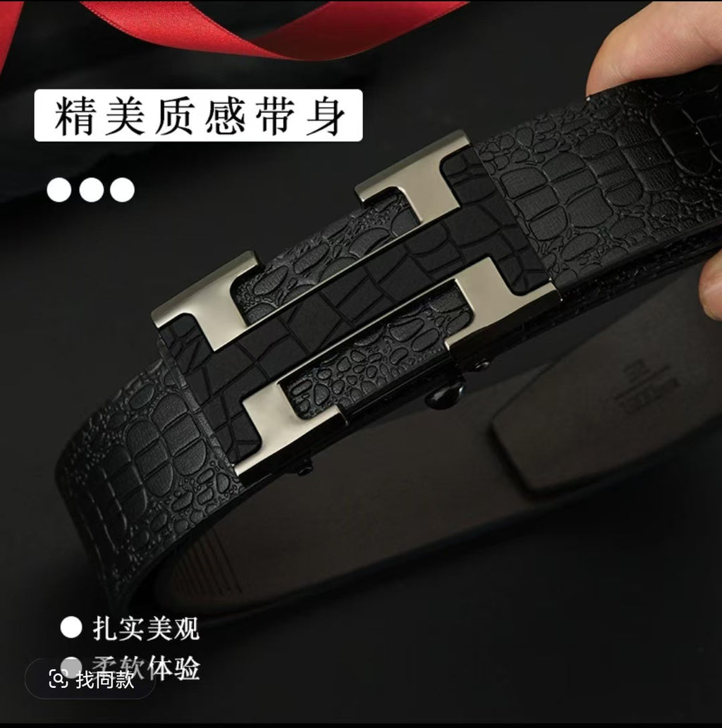 Cross-border exclusive for high-end men's belt toothless automatic buckle genuine leather leather belt casual business belt
