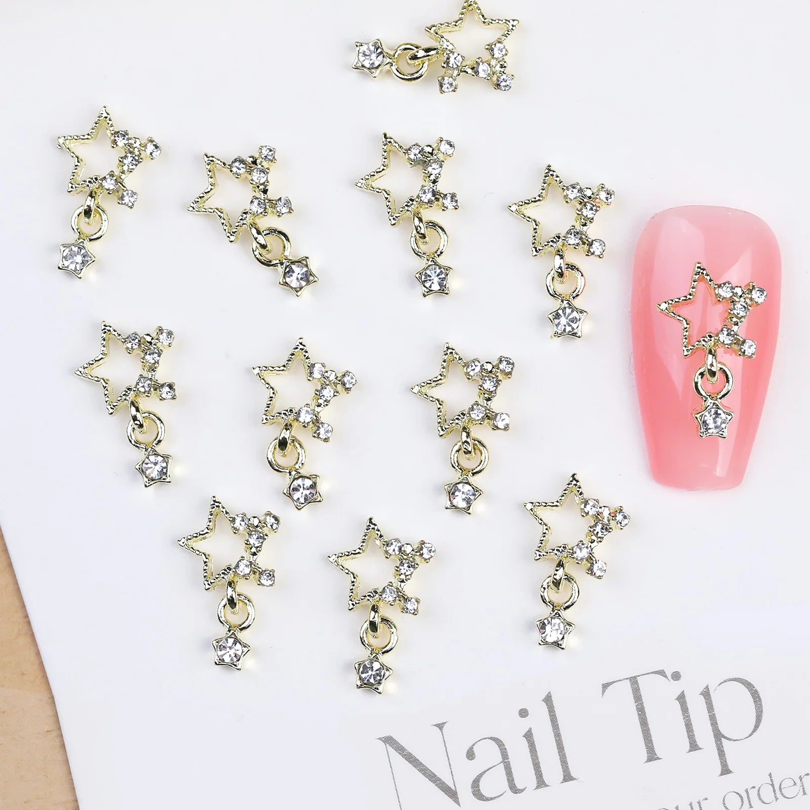 10/20PCs Silver Star Nail Charms With Rhinestones Shiny 3D Alloy Heart Nail Jewelry Y2K Charms For Acrylic Nails Decoration