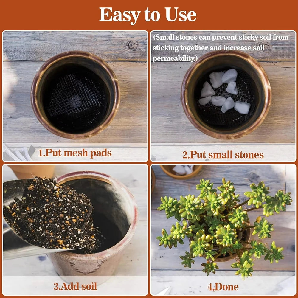 50PCS Flowerpot Gasket Ceramic Black Leakproof Soil Super Large Diameter Breathable Insect-Proof Plastic Circular Mesh Pad