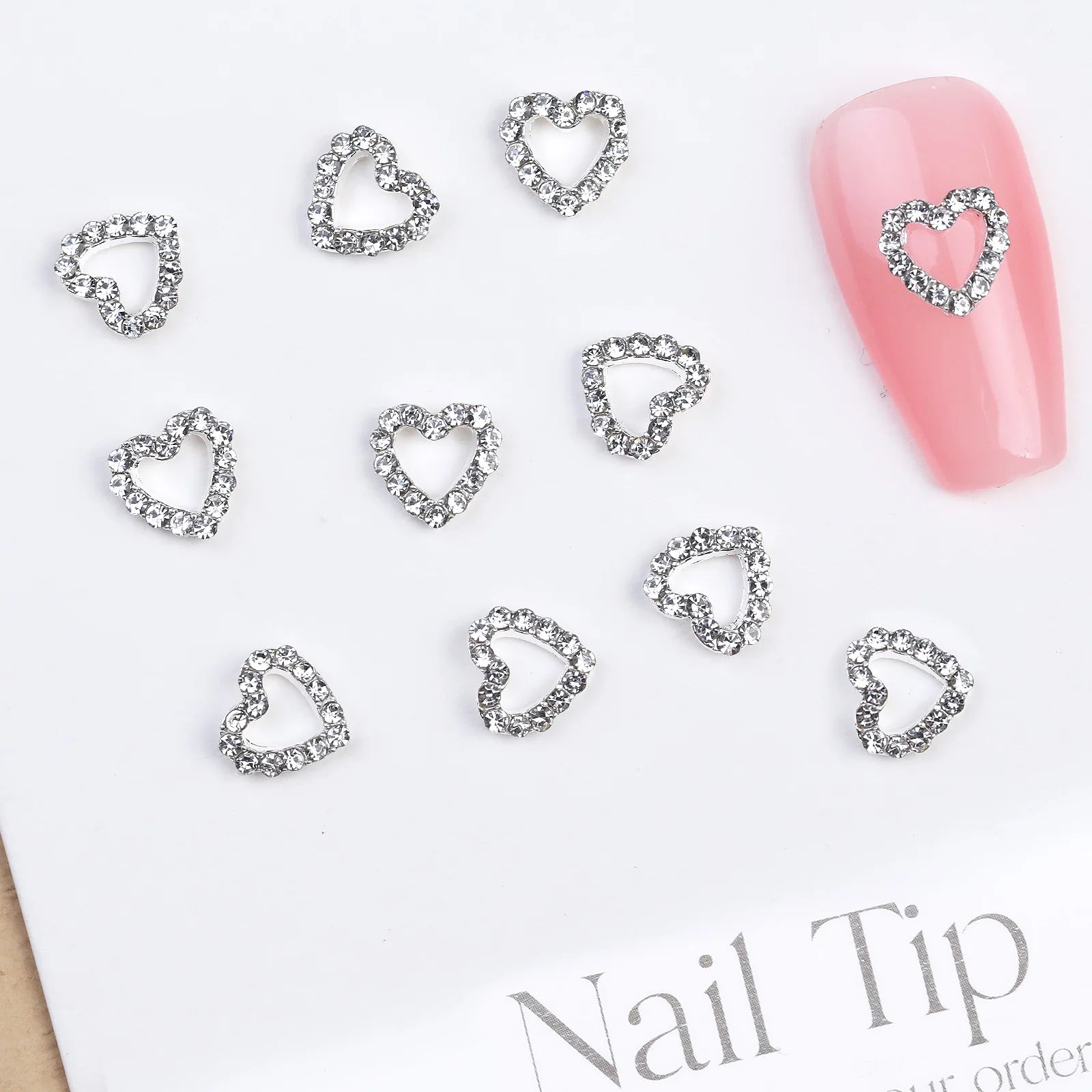 10/20PCs Silver Star Nail Charms With Rhinestones Shiny 3D Alloy Heart Nail Jewelry Y2K Charms For Acrylic Nails Decoration