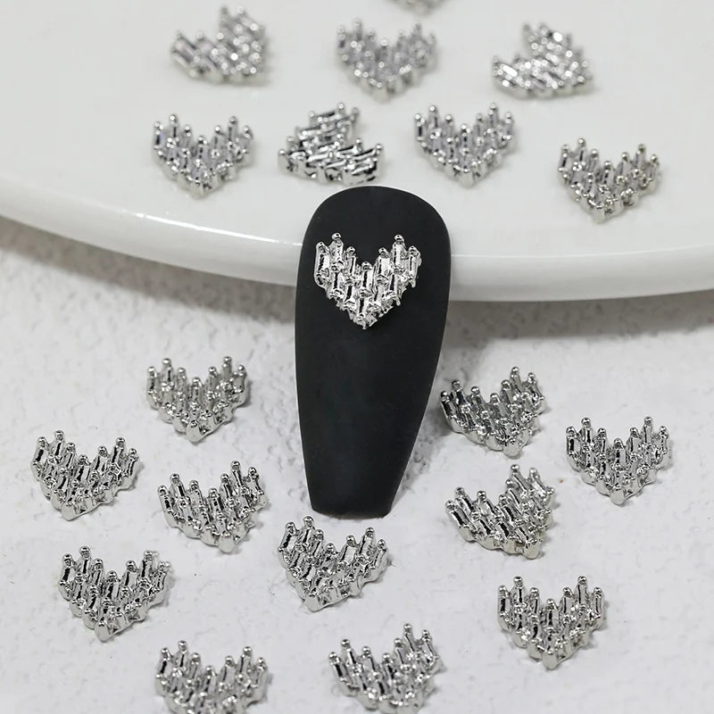 10/20PCs Silver Star Nail Charms With Rhinestones Shiny 3D Alloy Heart Nail Jewelry Y2K Charms For Acrylic Nails Decoration