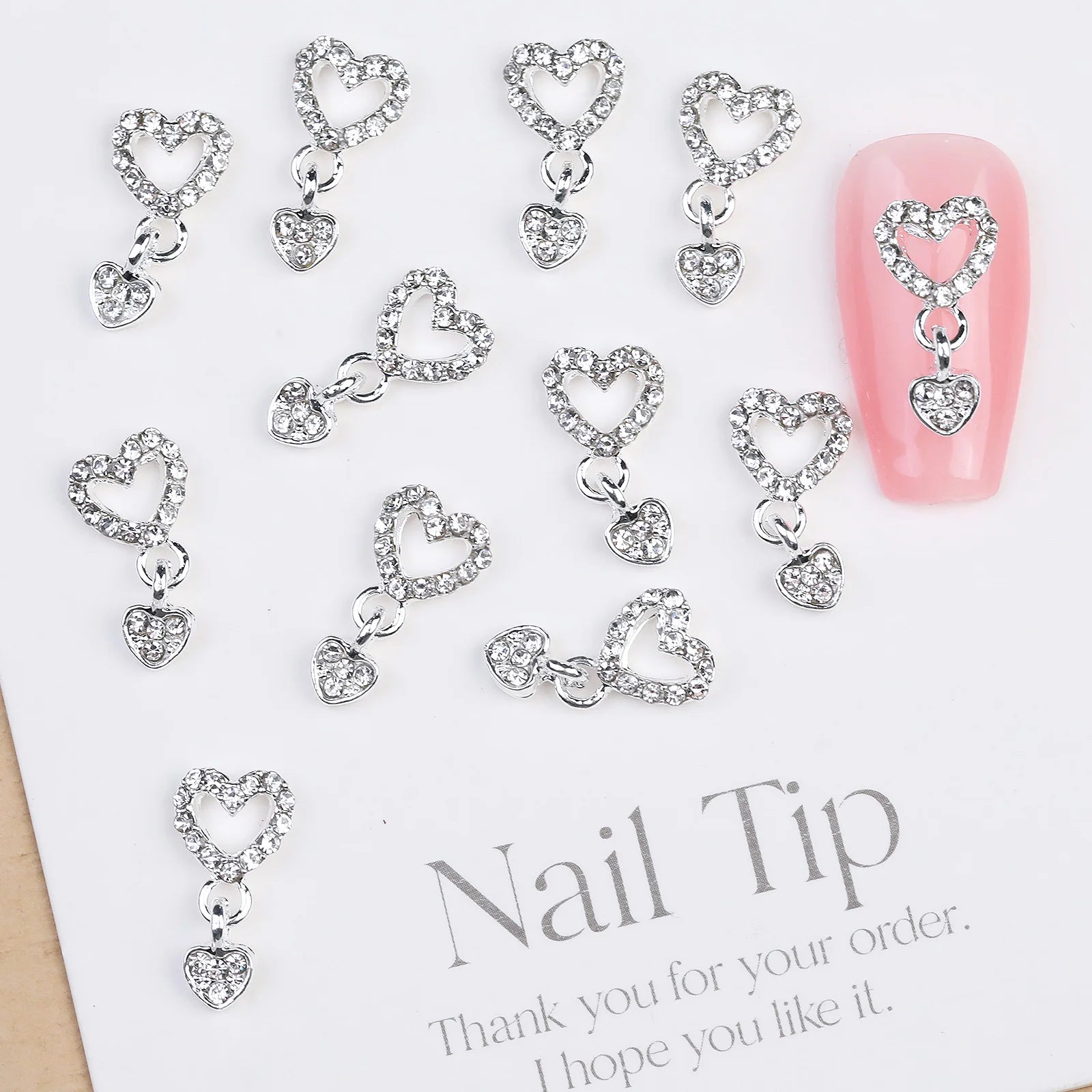 10/20PCs Silver Star Nail Charms With Rhinestones Shiny 3D Alloy Heart Nail Jewelry Y2K Charms For Acrylic Nails Decoration