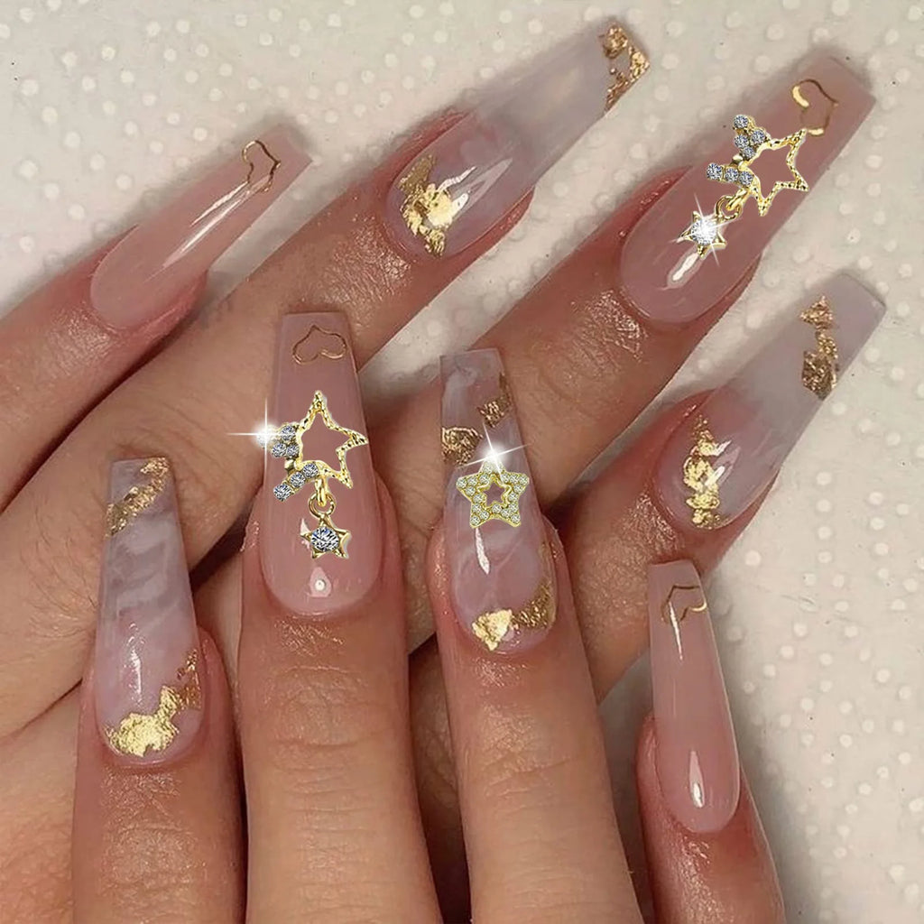 10/20PCs Silver Star Nail Charms With Rhinestones Shiny 3D Alloy Heart Nail Jewelry Y2K Charms For Acrylic Nails Decoration